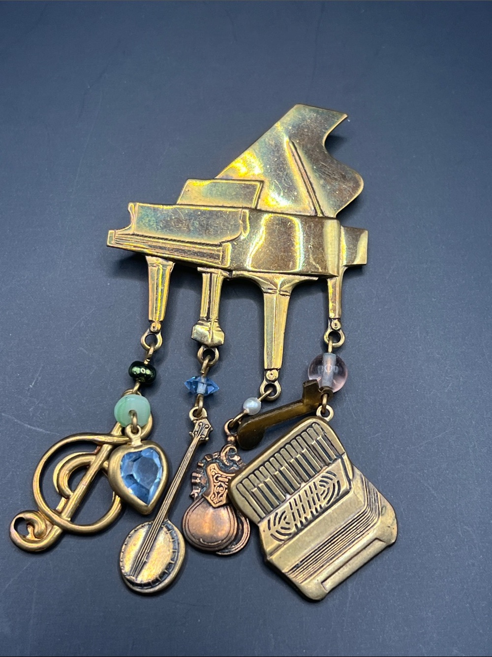 Gold-Tone Grand Piano Music Charm Brooch - Women's Jewelry